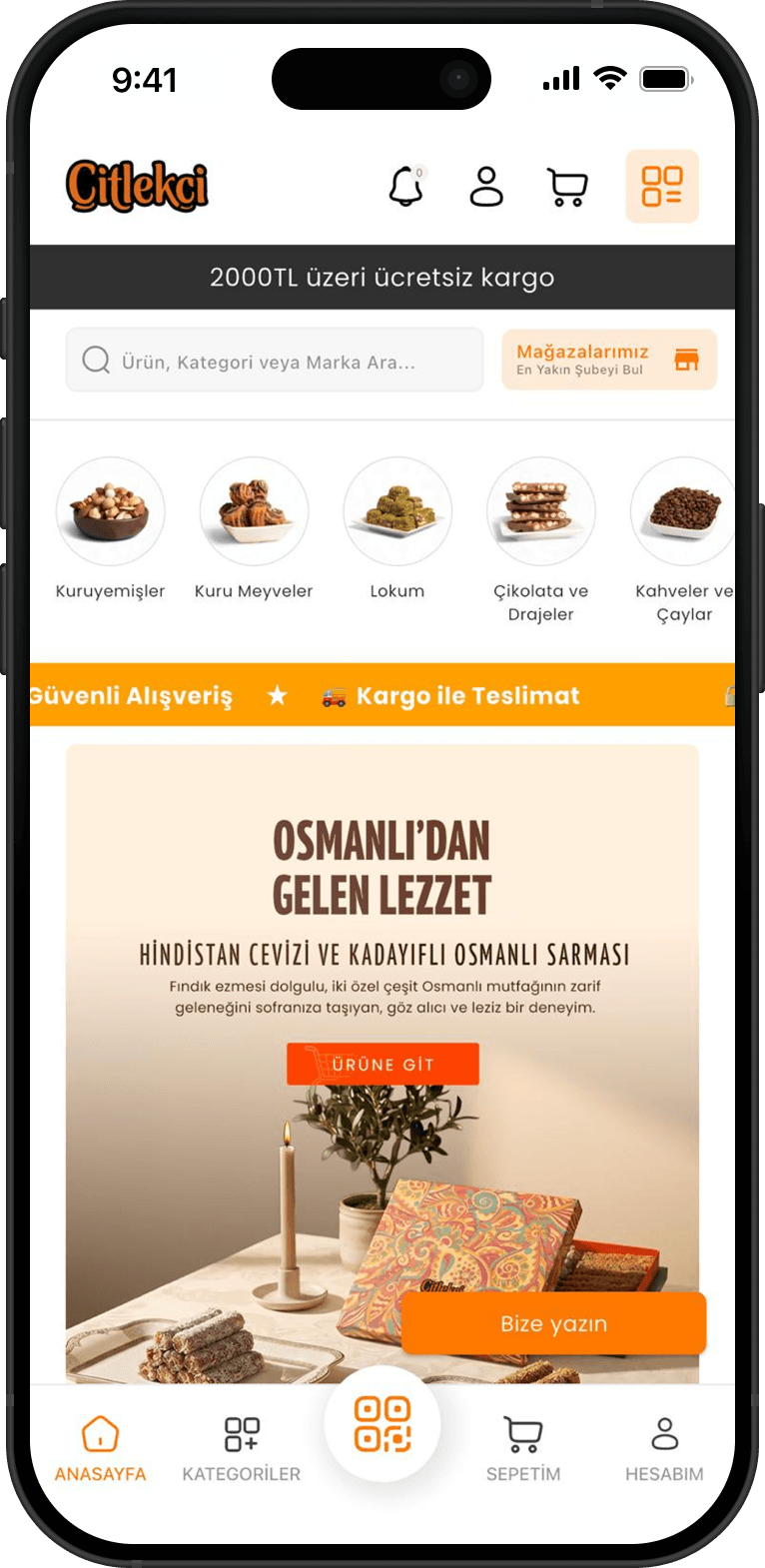 Çitlekçi mobil uygulamasının ana ekranı