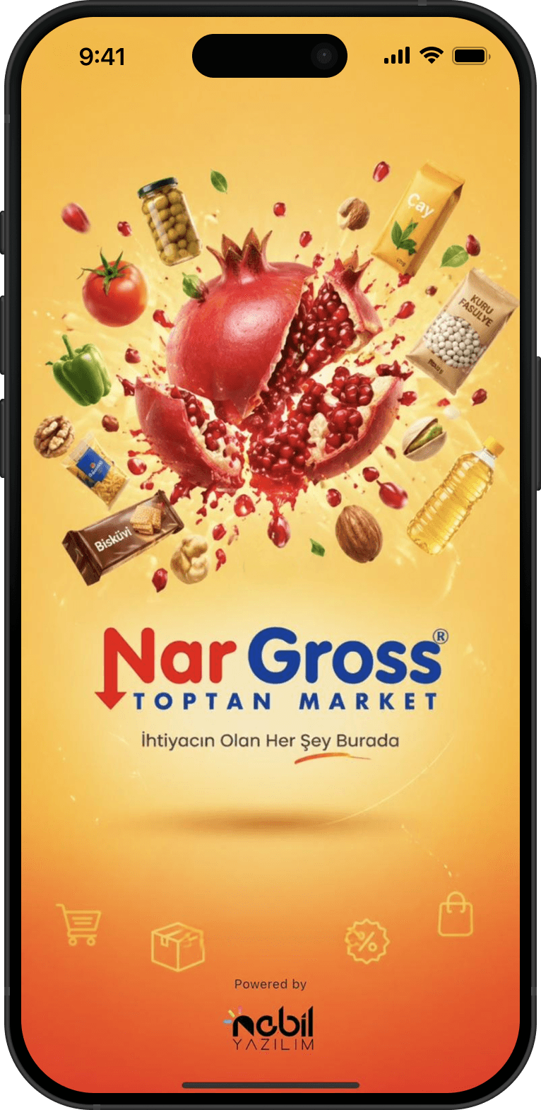Nar Gross Toptan Market uygulamasının açılış ekranı