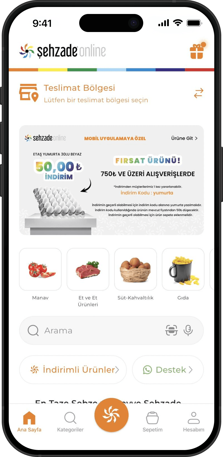 Şehzade Online uygulamasının ana ekranı